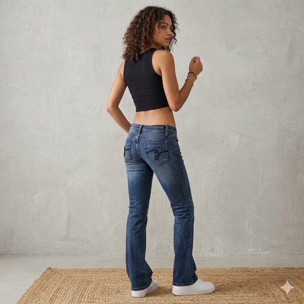 Z‎ Co Low Rise Jeans Y2K Embellished Bootcut Denim Blue Size 3 Altered Length